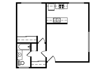 1 Bedroom, 1 bath 643 Square ft.