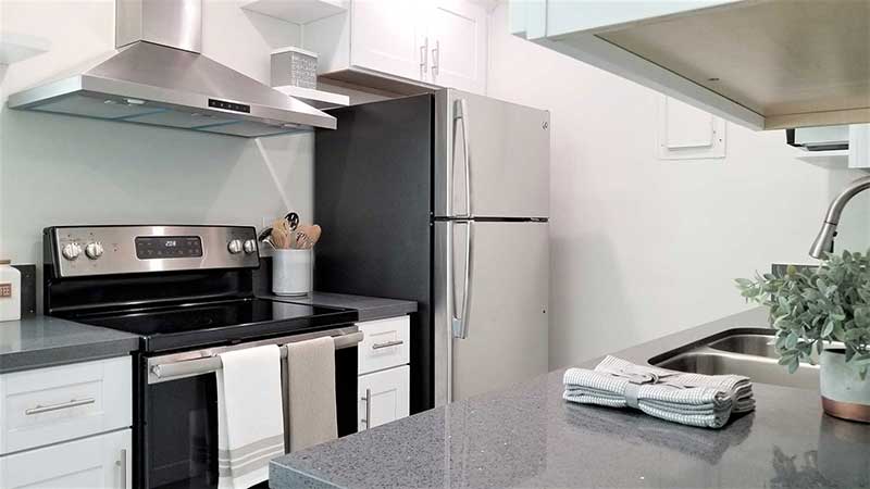 Kitchen interior photo of Bleu Apartments